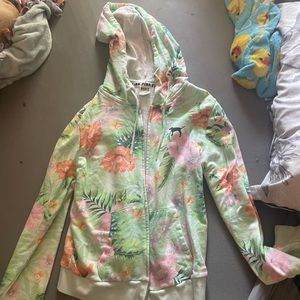 PINK floral zip up hoodie size m